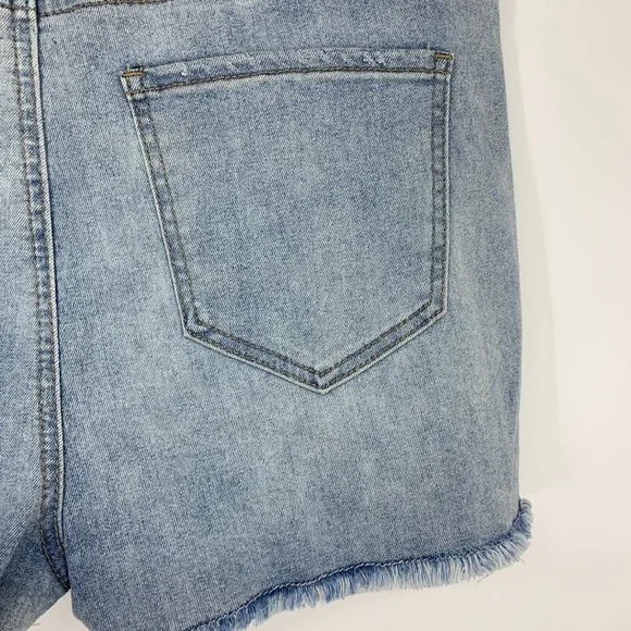 Forever 21 Denim Shorts Button Fly Blue Distressed Denim Fray - Picture 8 of 9